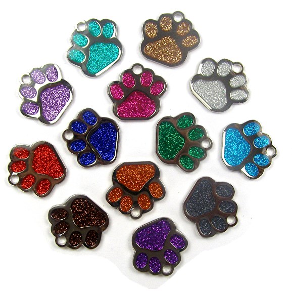 Glitter Paw-Shape Engraved Cat Tags